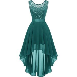 BeryLove Women Peacock SequinChiffon Scoop Neck Sleeveless Lace Cocktail Dresses